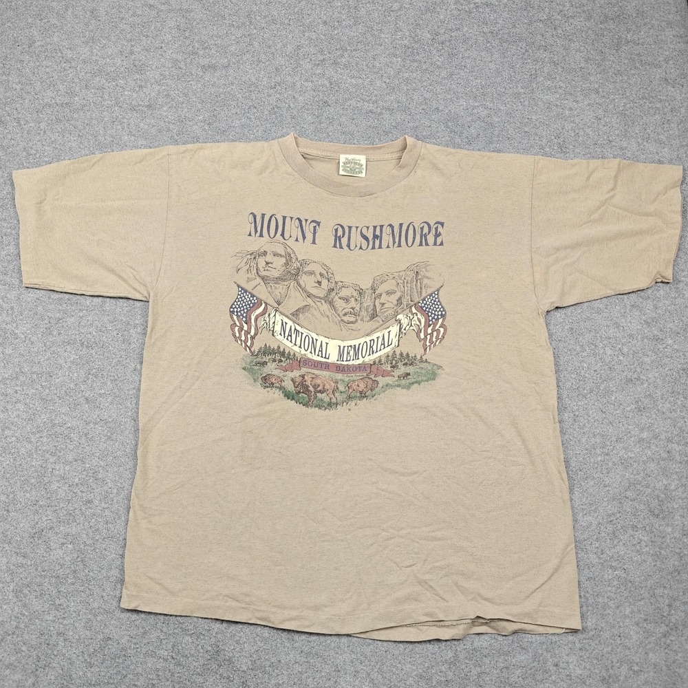 Vintage Fred Harvey Shirt Mens 2XL Beige Mount Rushmore National Park Tee
